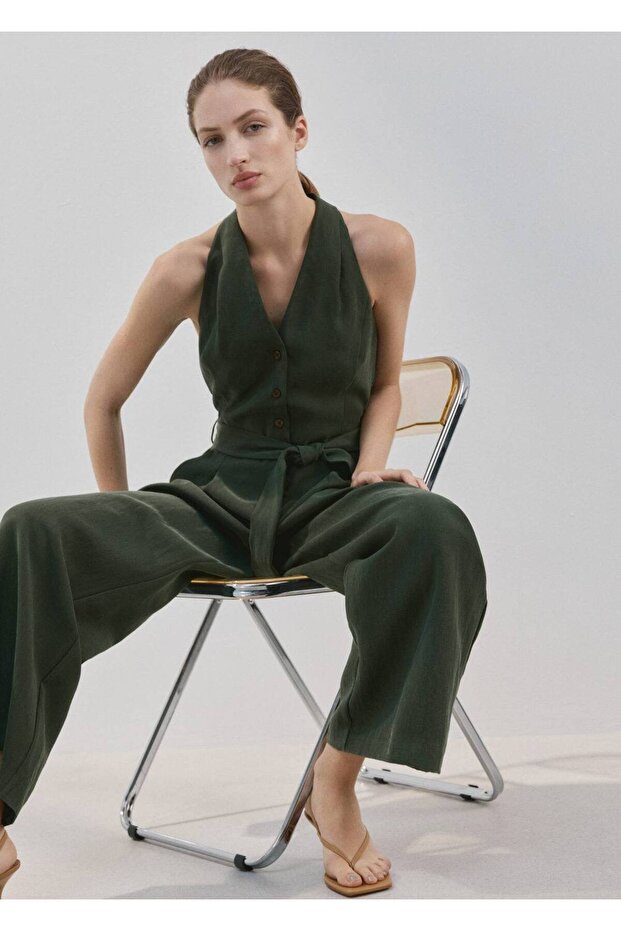 Halter yaka kemerli tulum - 5