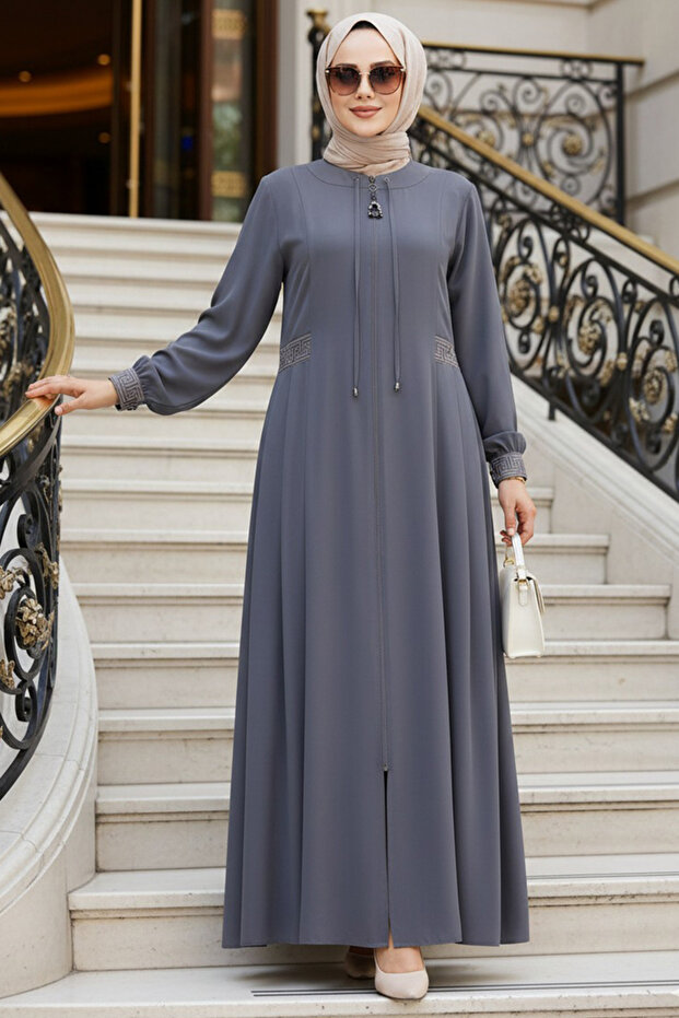 Gray Hijab Ferace with Pleat Detail 45271Gr