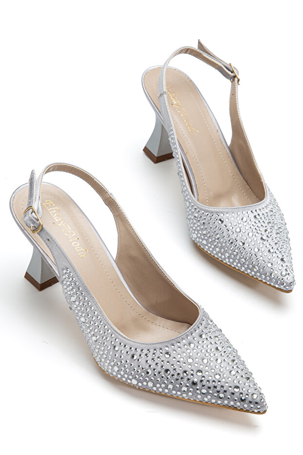 Satin Stone Women's Pointed Toe Thin Heeled Evening Dress Shoes