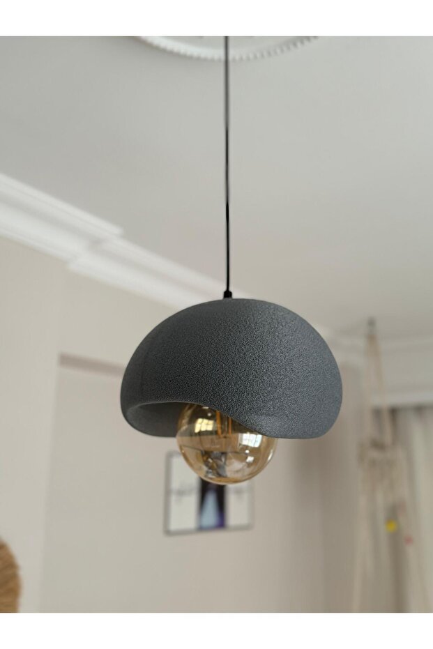 Beton Sarkıt Avize Antrasit– Rustik Bohem Modern Tekli Sarkıt Avize (E27 Ampul Dahil) - 3