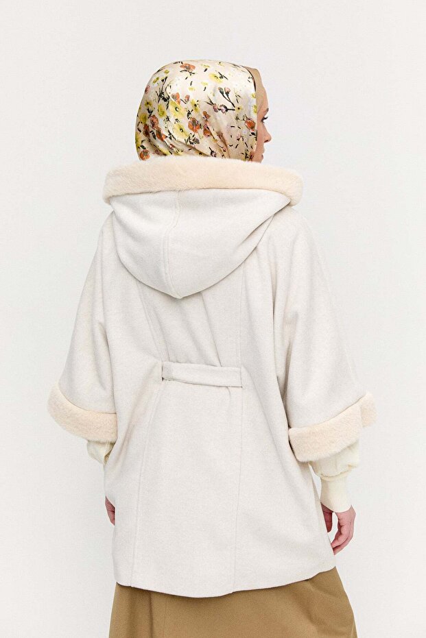 Kapüşonlu Kuşaklı Kaşe Kaban - 7