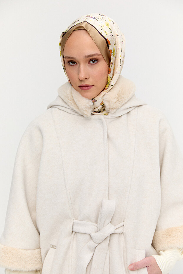 Kapüşonlu Kuşaklı Kaşe Kaban - 5