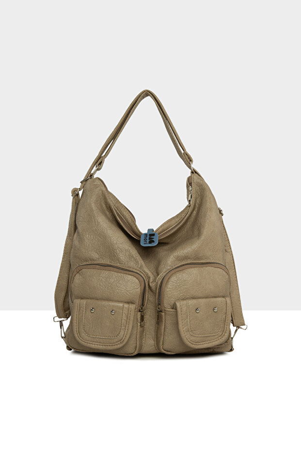 Mink Women's Soft Textured Double Pocket Flap Strap and Back Casual Bag M000008705