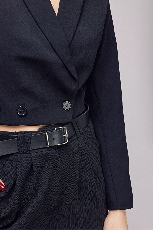 Μαύρο διπλό στήθος Crop Blazer Jacket - 4