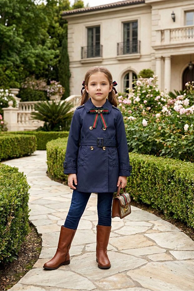 Girl's Trench Coat Navy Blue Trench Coat