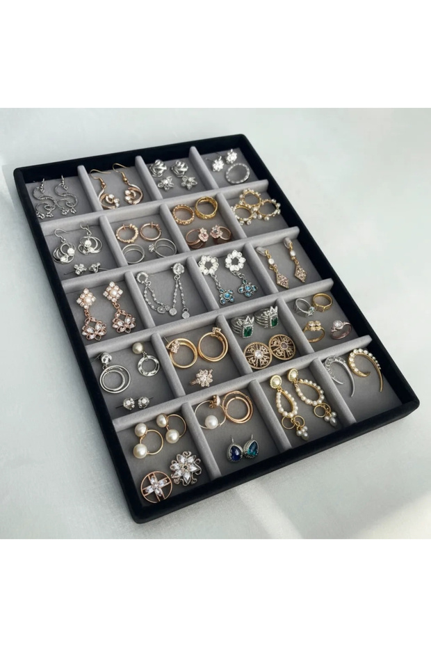 Domestic Production Suede Fabric 34 Cm / 24 Cm Divided Drawer Jewelry Stand