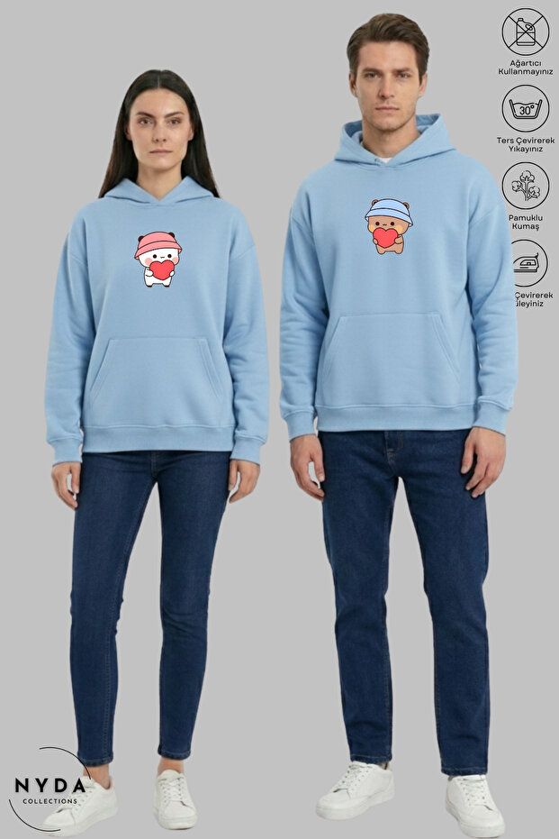 Dear Couple Combination Bubu Dudu Printed Hoodie Hooded Fleece-Lined Oversized Cotton Sweatshirt 2-Piece Set