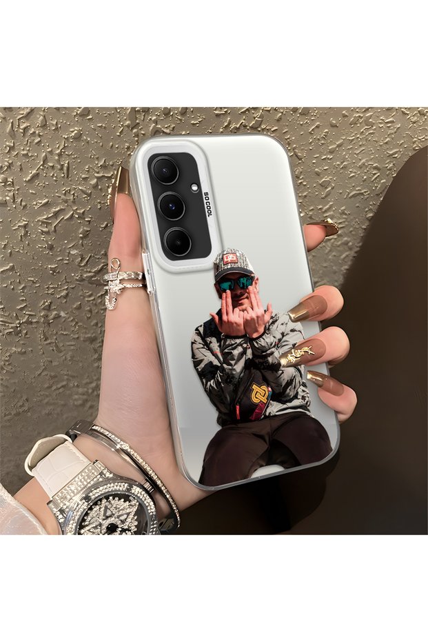Samsung Galaxy A55 Compatible Trendy Men's Patterned Silicone Edge Hard Back Shockproof Case