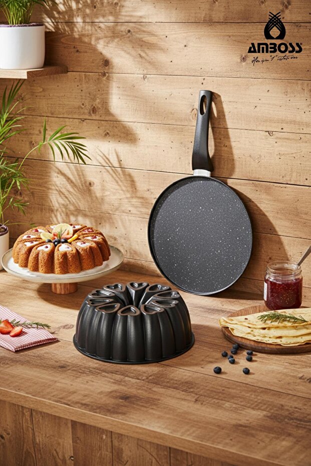 2 Piece 26 cm Cast Iron Cake Pan Crepe Pan Set