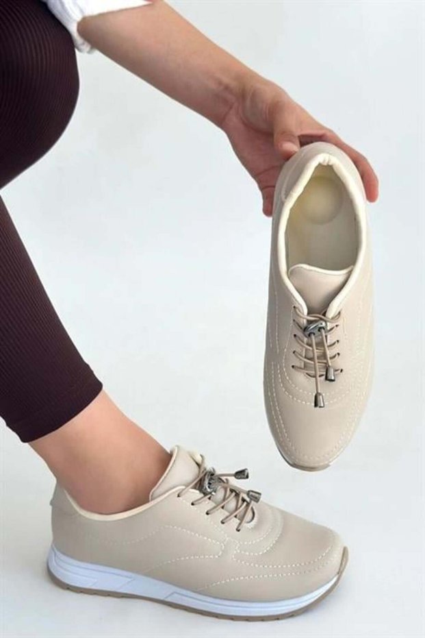 Women's Ayda Beige Lace-Up Orthopedic Comfortable Sole Daily Ballet & Sports Shoes