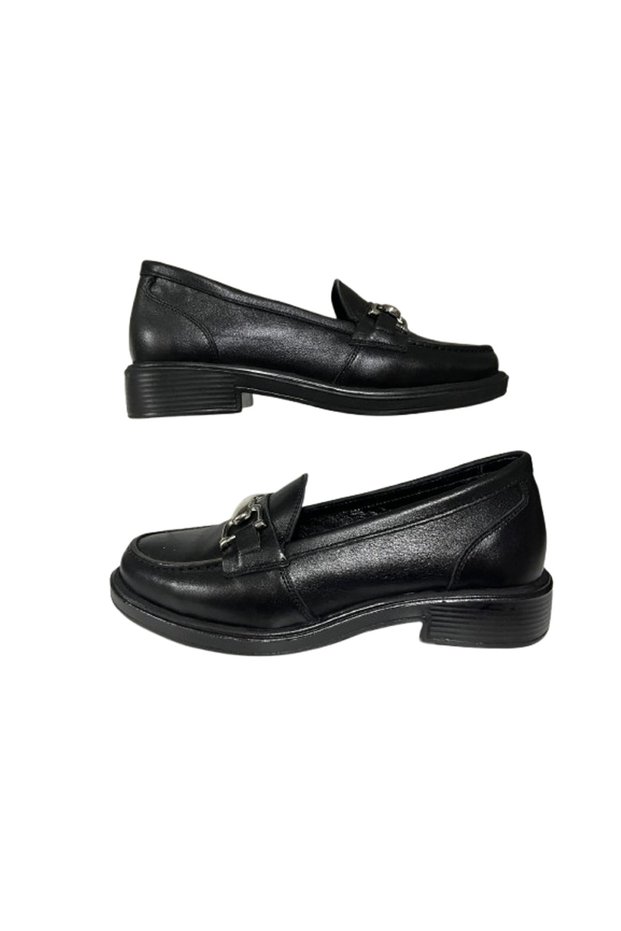 Women's Black Buckle Genuine Leather Comfort Loafer, Casual Shoes