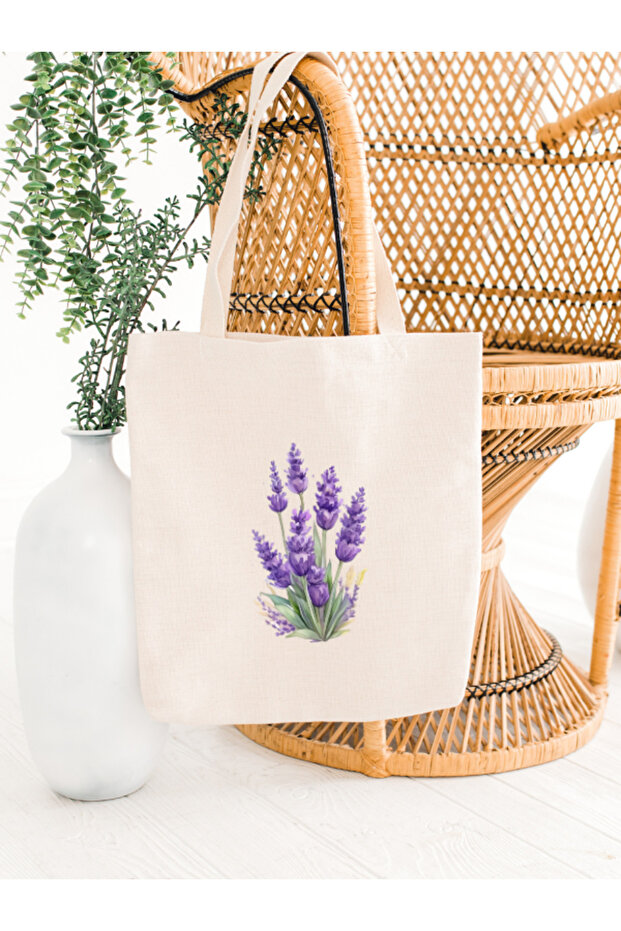 حقيبة قماش منقوشة باللافندر مقاس 35x40 سم - 2