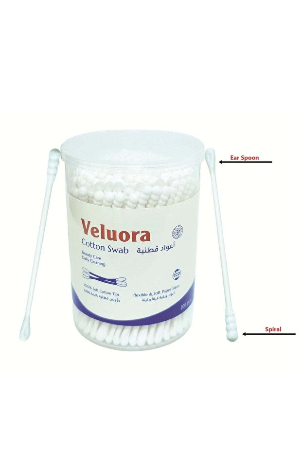 Cotton Swabs 200 Pieces, Paper Stick with Ear Spoon & Spiral Tips, Plastic Canister