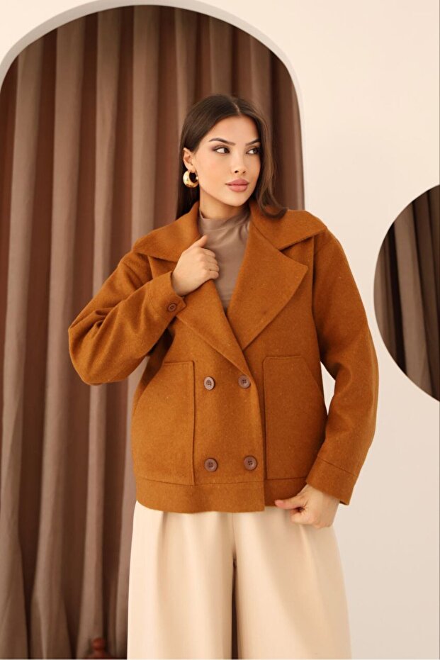 Kısa Kaşe Kaban - Camel - 3