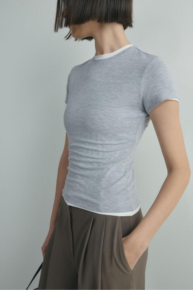 Gray Skinny Fit Basic T-Shirt