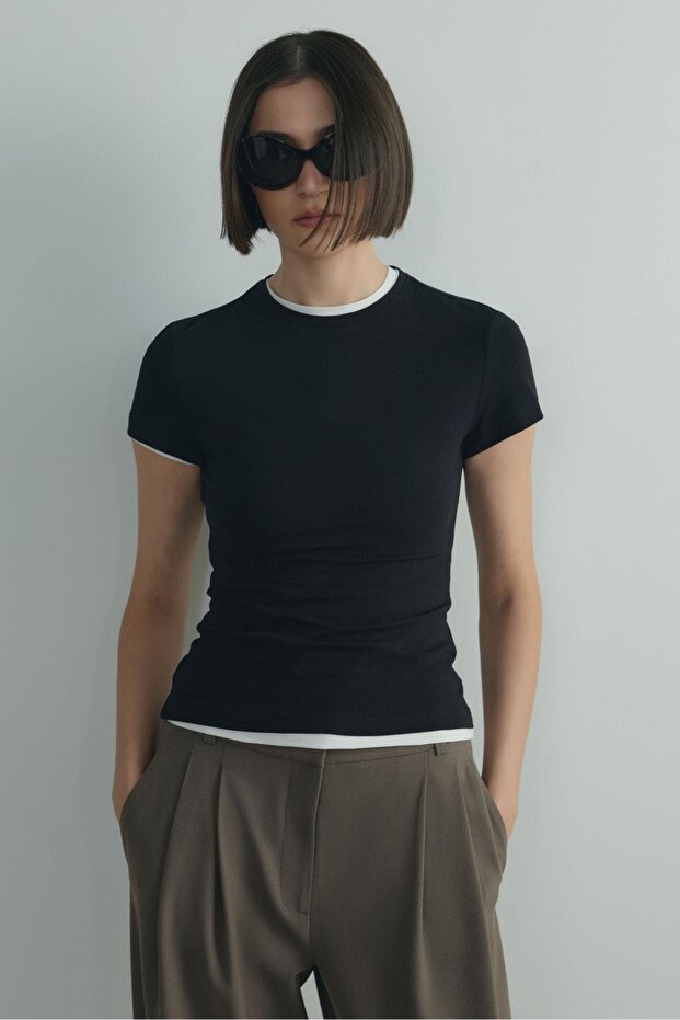 Siyah Skinny Fit Basic Tişört - 6