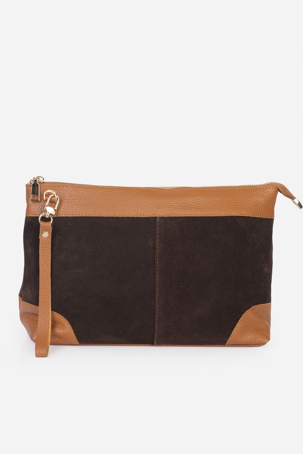 Nila Genuine Leather Clutch Bag Brown/Tan