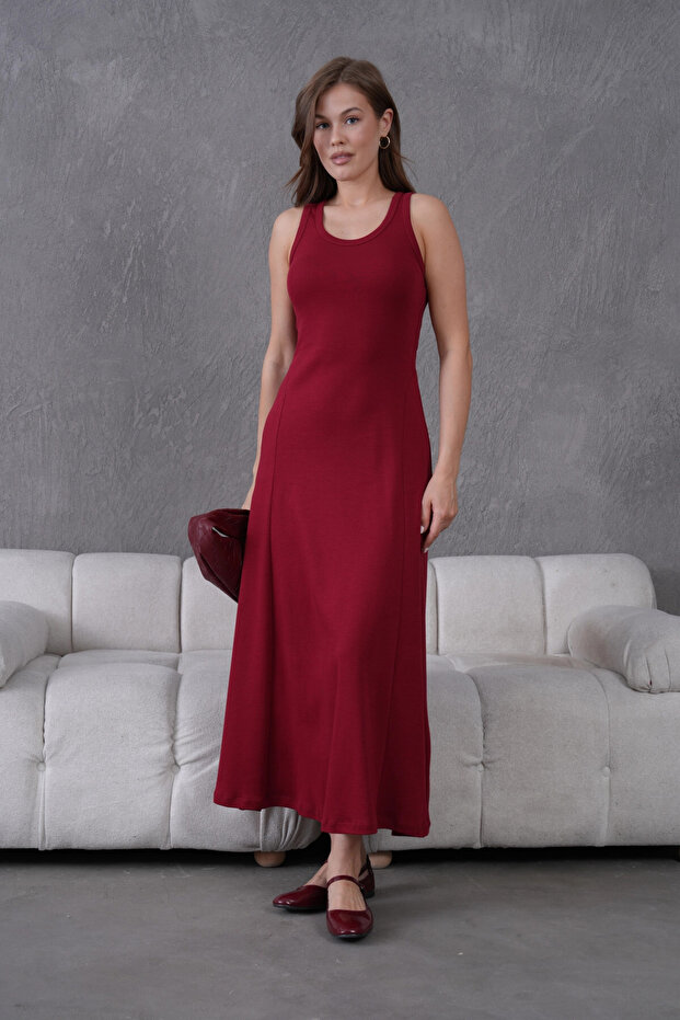 Kolsuz Yazlık Örme Elbise - 5