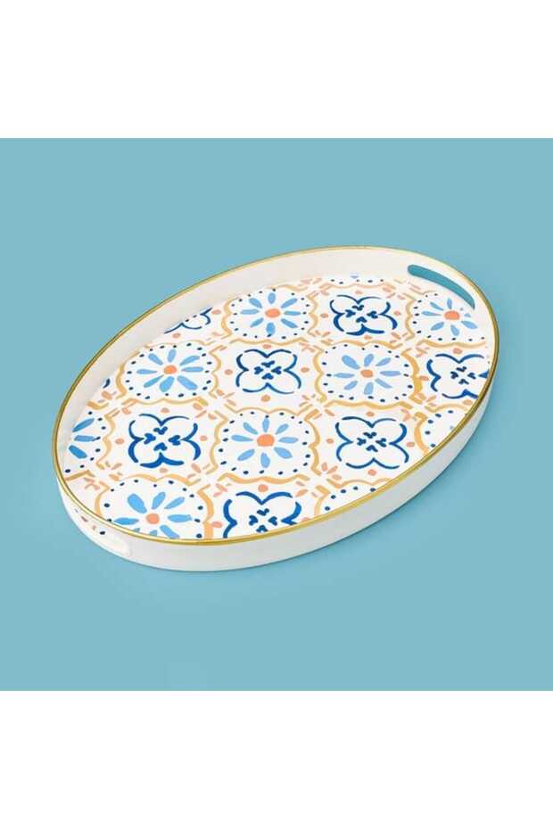 Kitchen Ethnic Patterned Oval Tray - Colorful - 39 cm