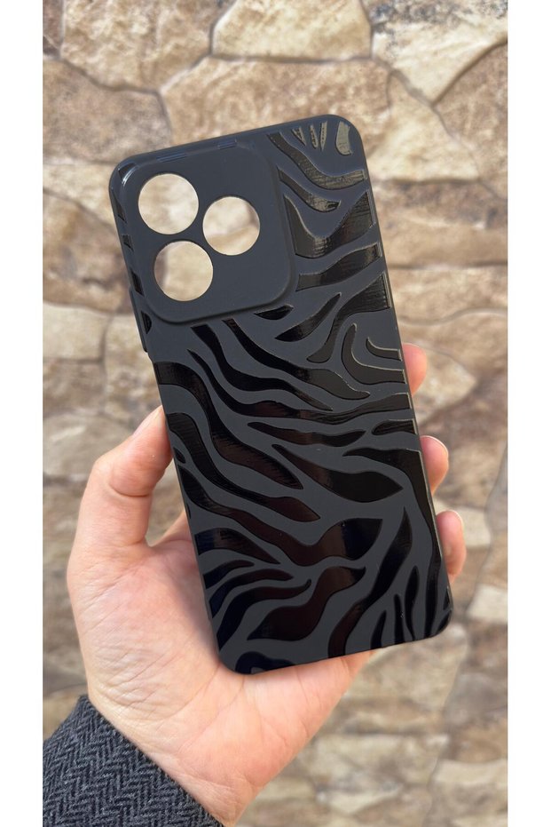 Realme C61 Compatible Zebra Patterned Silicone Shock-Absorbing Classic Protective Rubber Case