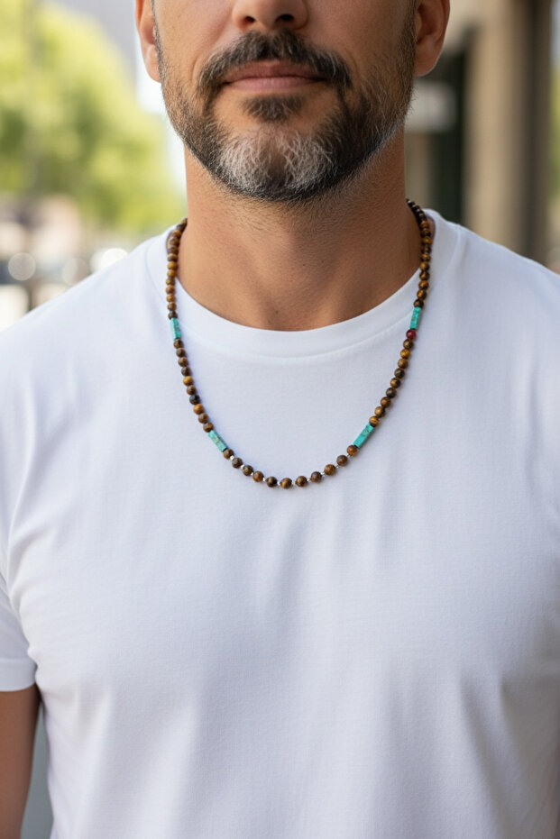 Special Men's Design Natural Stone Necklace for Your Loved One on February 14Th, Stylish and Elegant