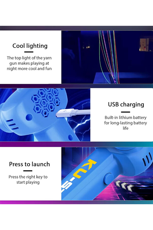 لعبة إطلاق حبل قابلة لإعادة الشحن، مزودة بإضاءة LED، و3 حلقات حبل للخدع البصرية - 6