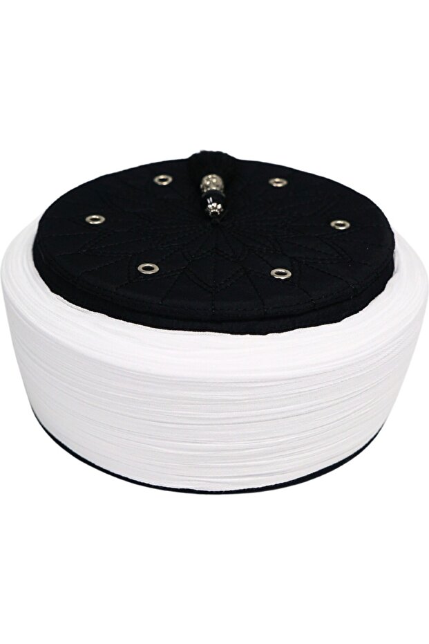 Children's Imam Turban - White Fabric - Black Skullcap - Plain Wrap - Bird's Eye - 4 Meters