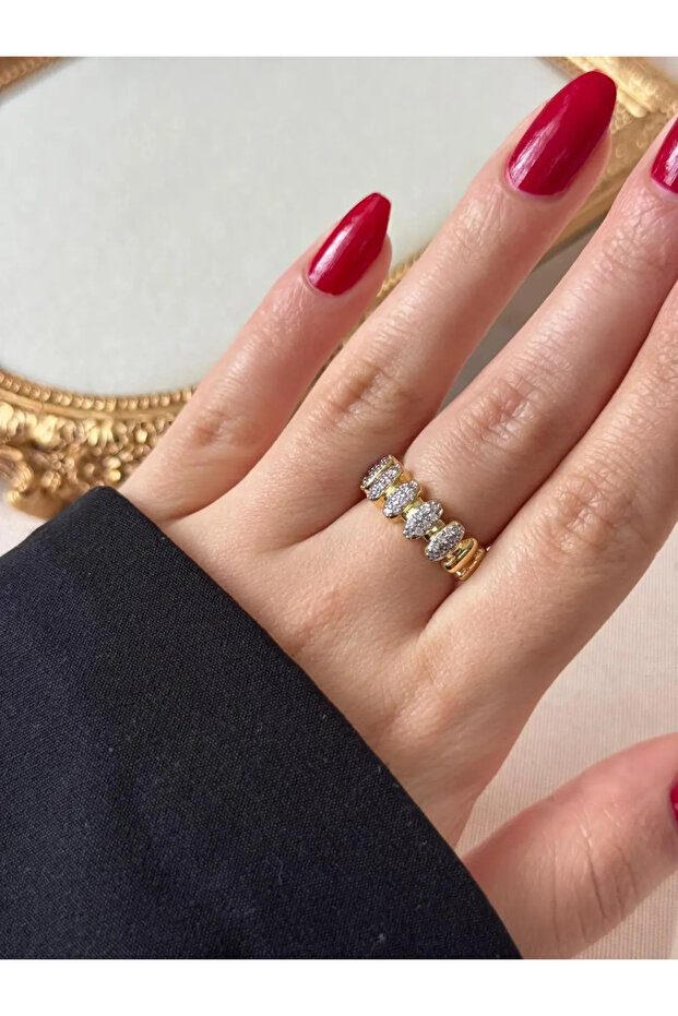 Elena Oval Zircon Stone Gold Plated Adjustable Stainless Steel Ring