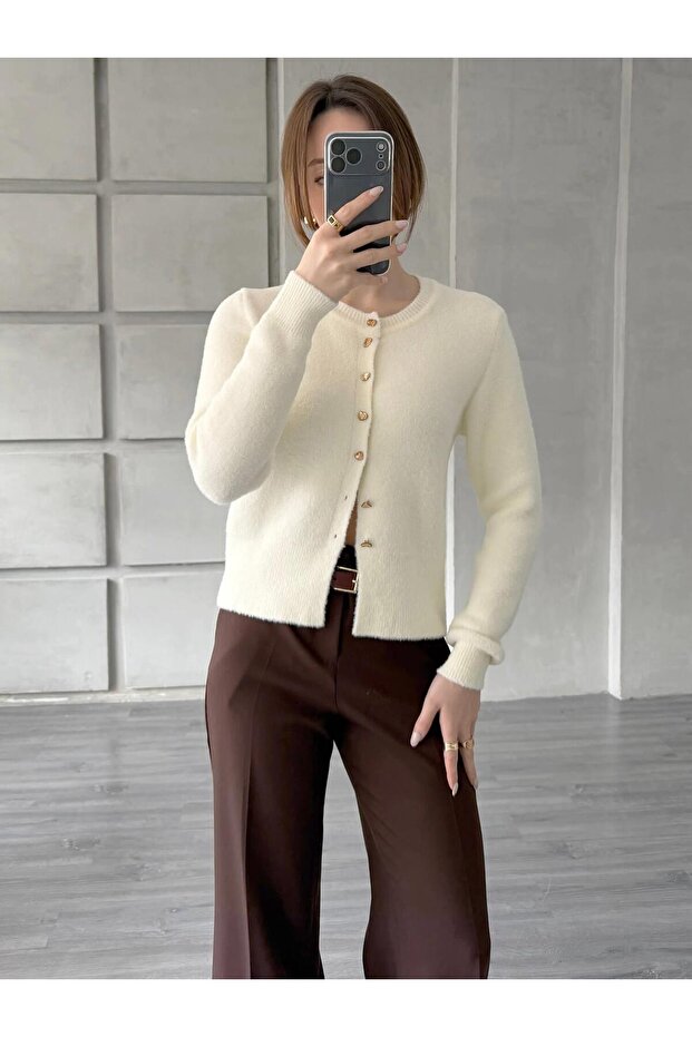 كارديجان ناعم بأزرار منقوشة 7606 فانيليا - 3