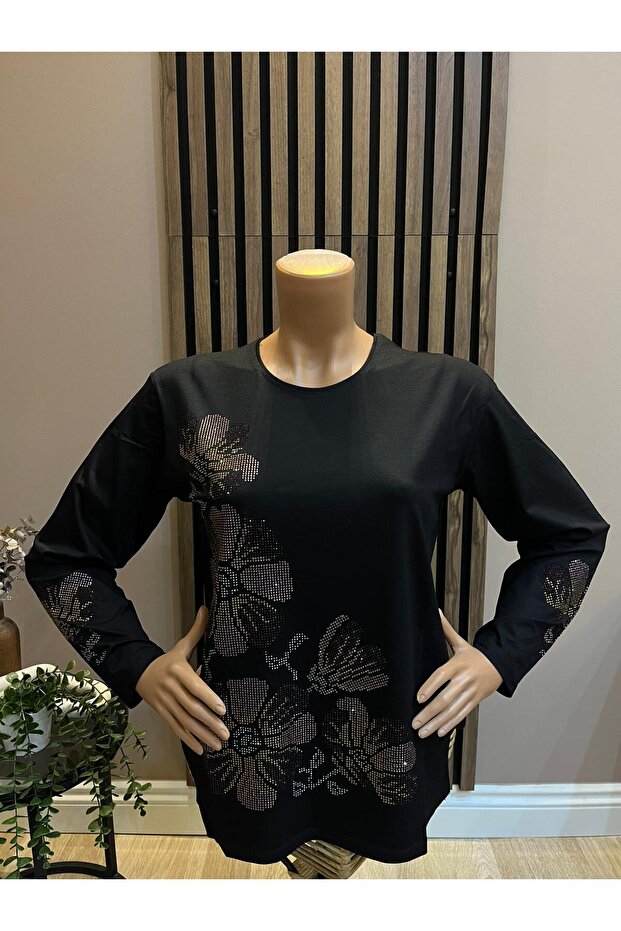 Women's Middle Age and Above Viscose Colorful Leaf Patterned Stoned Stretch Fabric Mother Combed Cotton Blouse