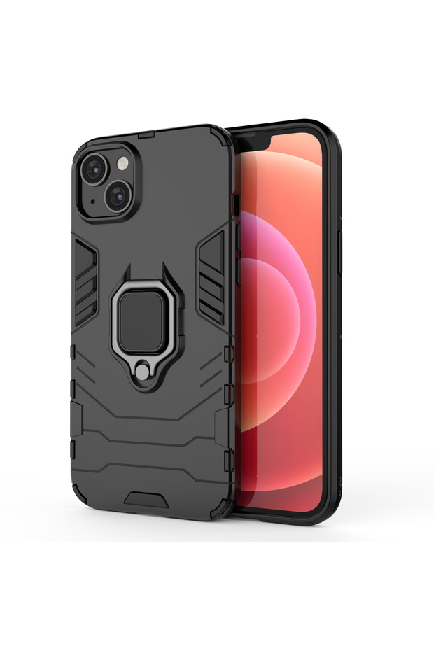 iPhone 14 Compatible Ring Armor Case - Black - 1