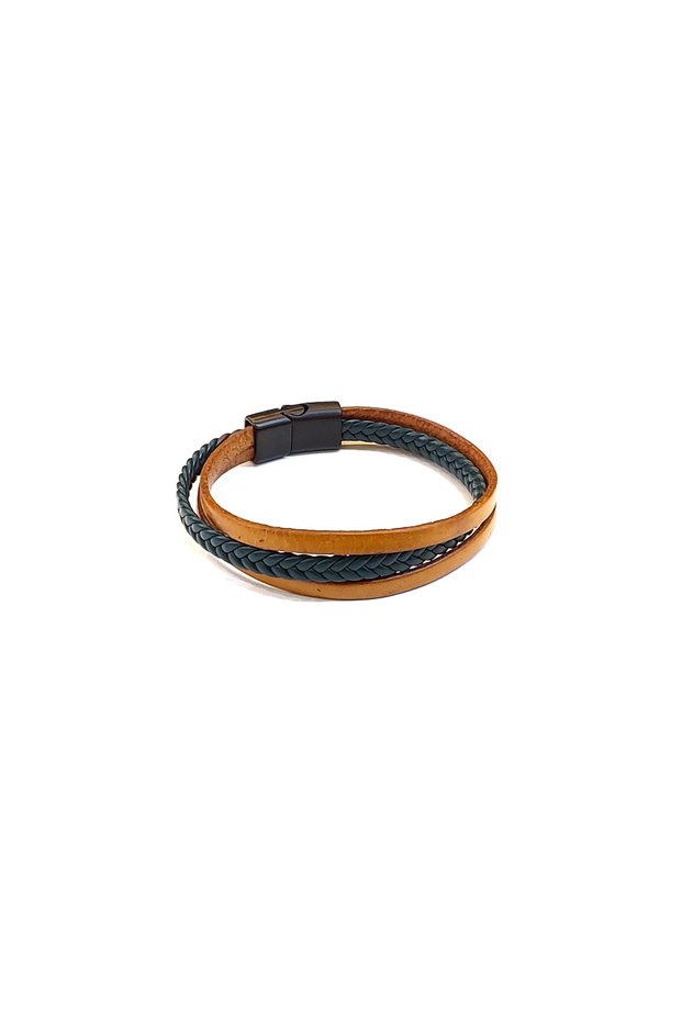 Camel Braid – Men's Genuine Leather Bracelet with Tan Braid Detail-1420