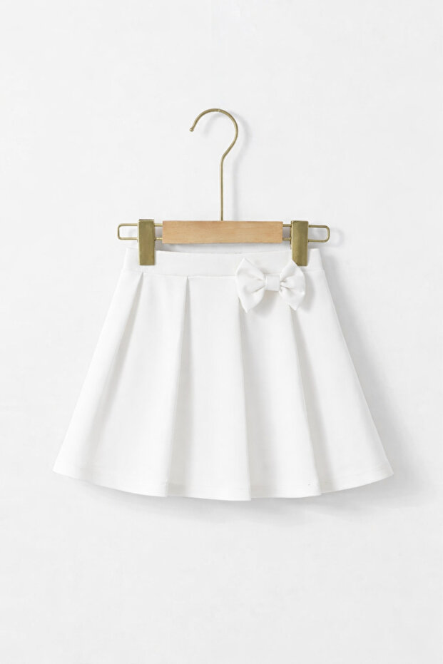 Girl's Pleated Mini Skirt with Elastic Waistband and Bow Detail