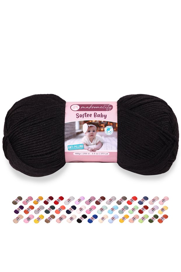 Premium Softee Baby Hand Knitting Yarn Baby Yarn Cardigan Sweater Vest Yarn Scarf Beanie Booties Baby Yarn Black