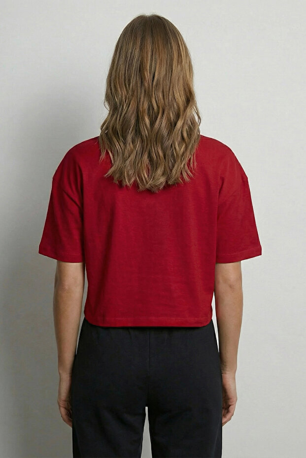 Kadın Oversize Basic Yumuşak Kumaş Basic Crop T-shirt - 4