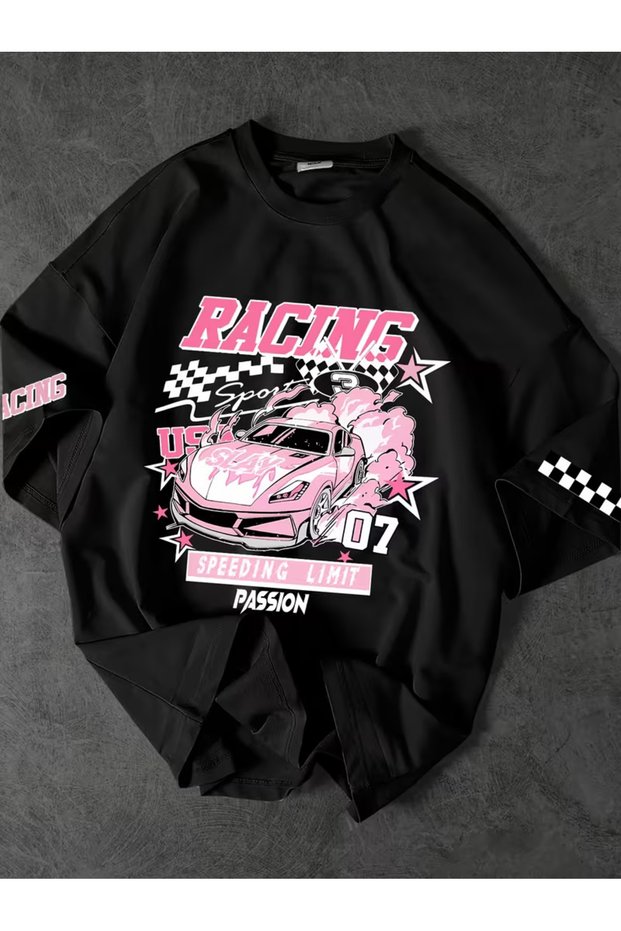 Unisex Racing Graphic Printed Oversized T-Shirt
