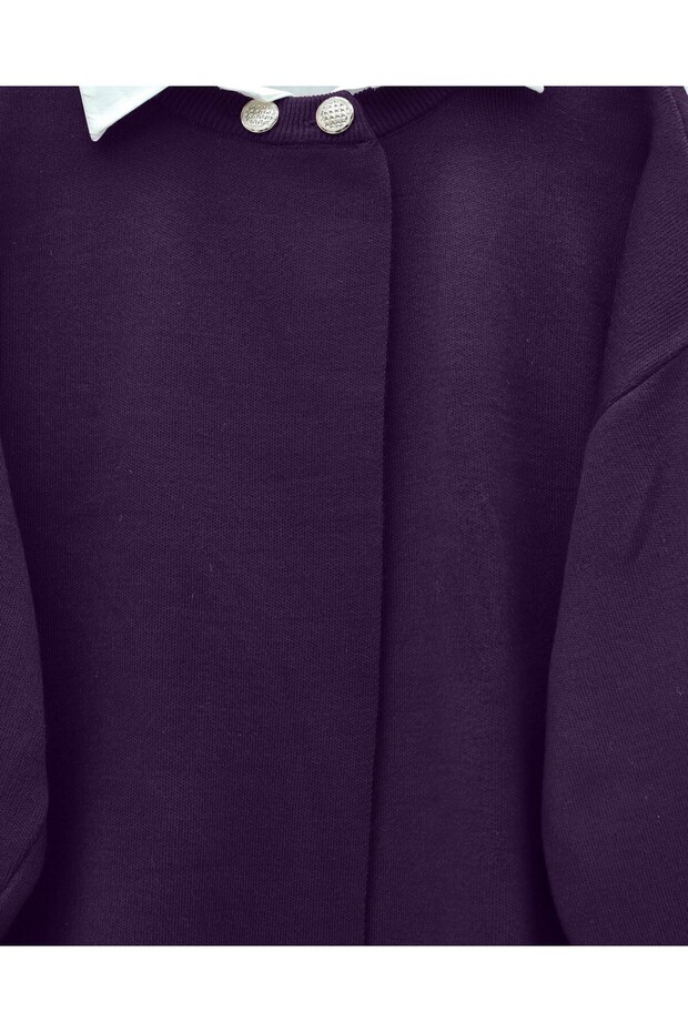 Çift Düğmeli Salaş Triko Panço -Mor - 2
