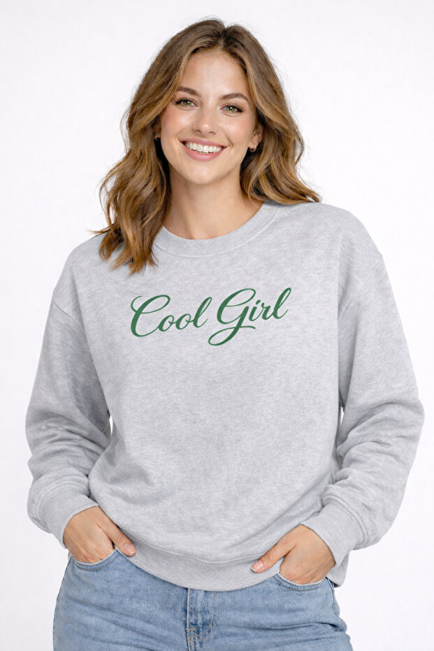 Cool Girl Printed Unisex 3 Thread Sardonized Circular Neck Oversized Sweatshirt