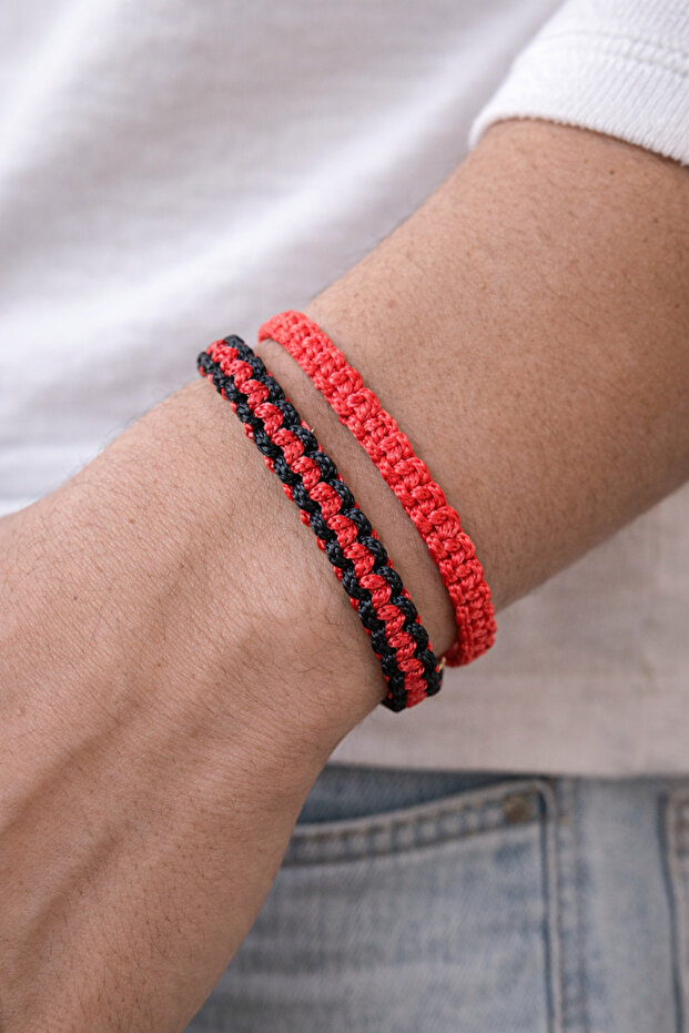 2-Piece Red & Black Macrame Bracelet - 1