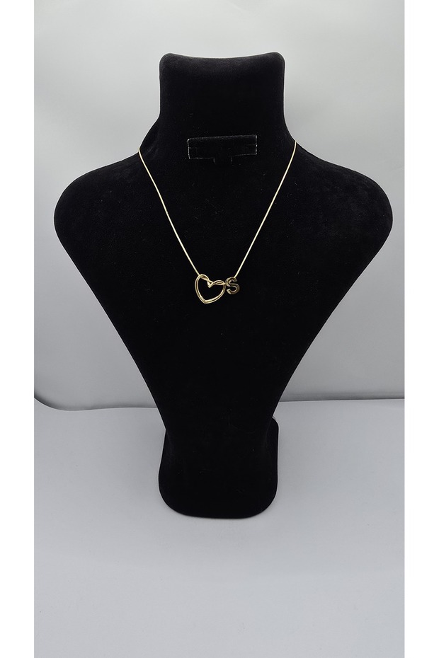 Stainless Steel Gold Color Heart Detailed Letter Necklace – Letter S