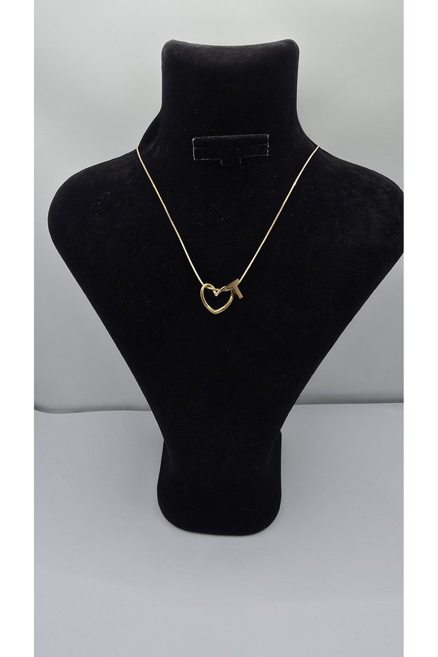 Stainless Steel Gold Color Heart Detailed Letter Necklace – Letter t