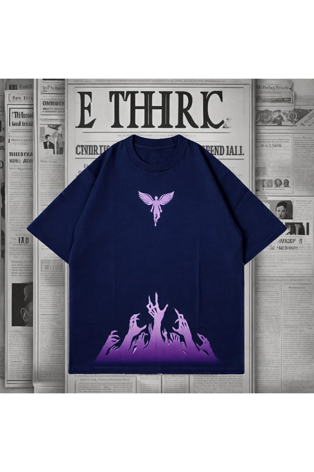 Unisex Crew Neck Front Symbol and Bottom Graphic Printed Oversized Streetwear T-Shirt