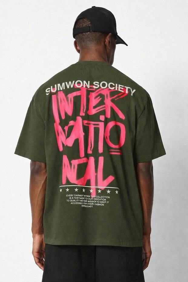 Unisex Crew Neck Back Large Lettering Printed Streetwear Oversized T-Shirt