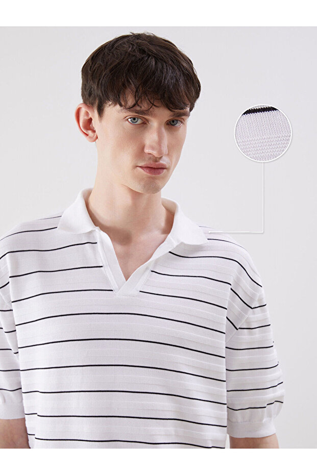Xside White Polo Collar Men's Knitwear T-Shirt