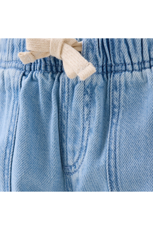 Solid Denim Shorts with Drawstring Closure and Pockets - 6