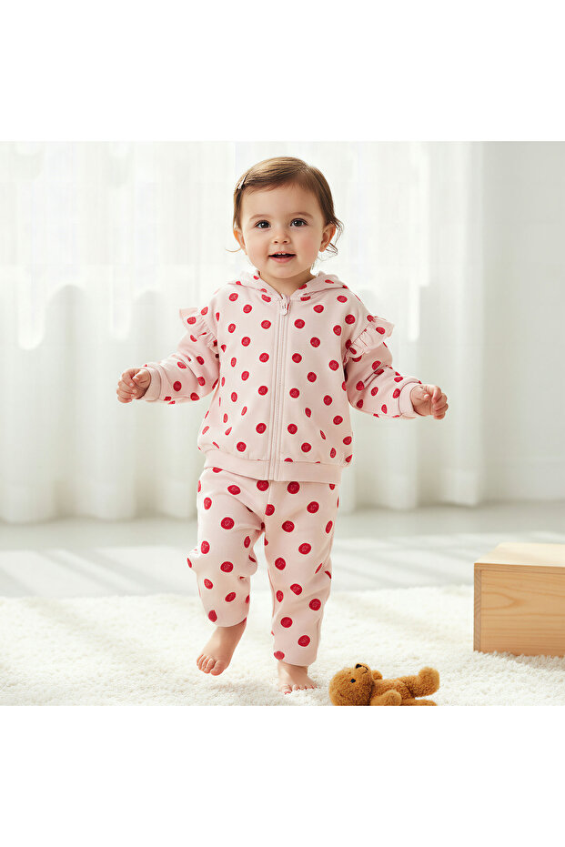 Polka Dot Print Zip Through Hoodie and Joggers Set
