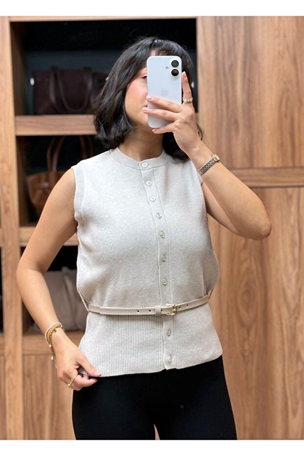 Thin Belted Knitwear Basic Vest - 3