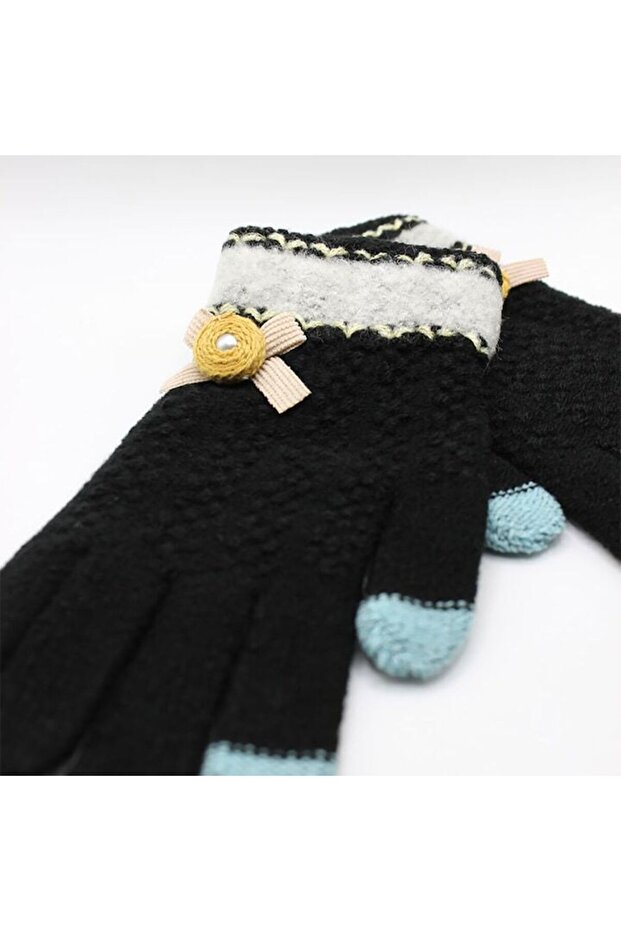 TouchScreen Sensitive Gloves, Quality Warm Wool, Rose Design - 2