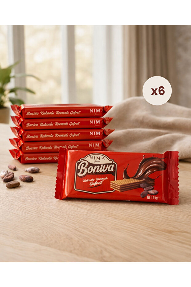 Nima Gurme Boniva Kakaolu Kremalı Gofret 6'lı Paket (6 x 45 gr)