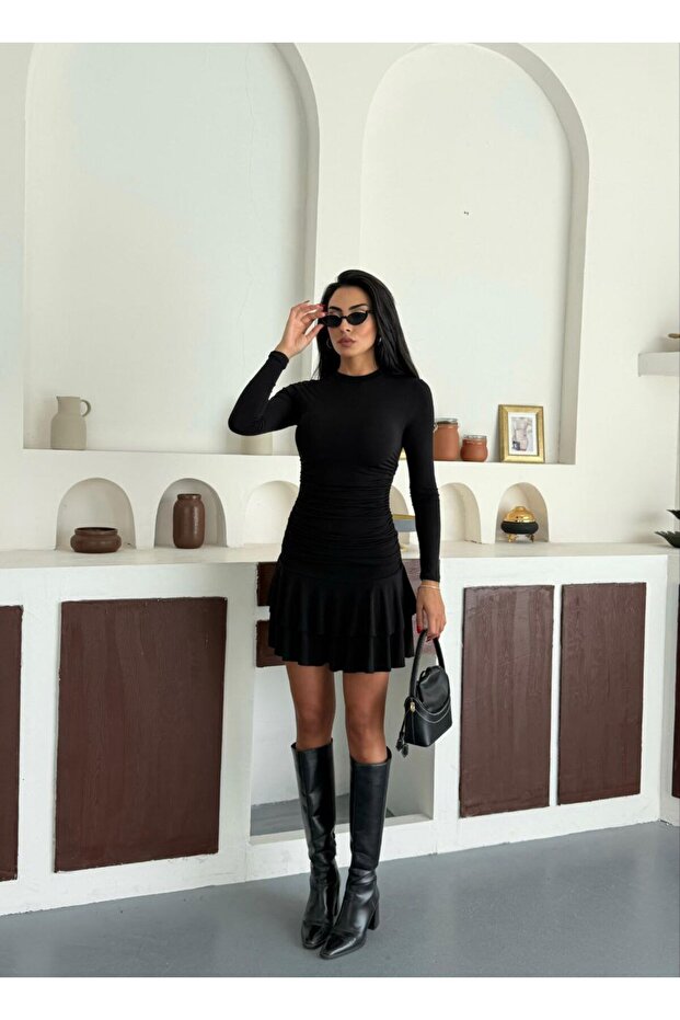 Siyah kat kat elbise - 2